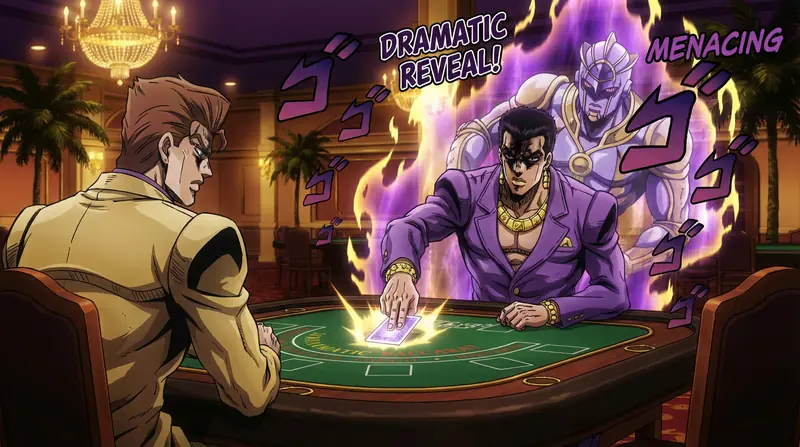 Bacará - Cena dramática de revelação de cartas em cassino luxuoso